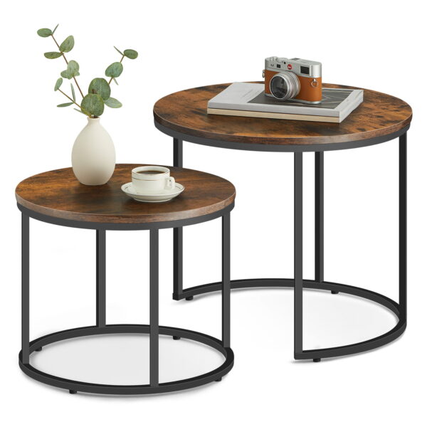 Stoliki kawowe OSKAR 53x45x53 cm i 35x43x43 cm rustykalno-czarne industrialne - obrazek 2