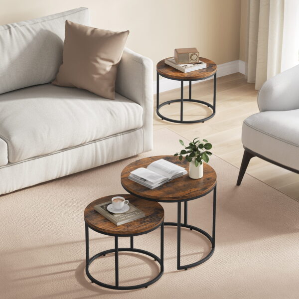 Stoliki kawowe OSKAR 53x45x53 cm i 35x43x43 cm rustykalno-czarne industrialne - obrazek 4
