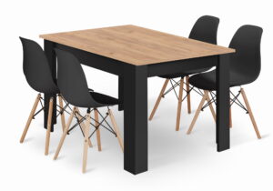 Zestaw stół NP + 4 krzesła OSAKA 120x80x75 cm blat CRAFT nogi czarne krzesła czarne nogi naturalne