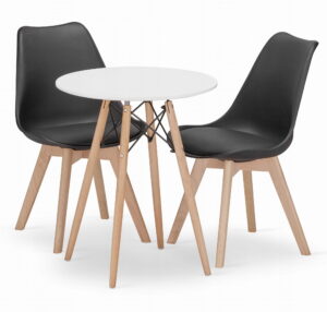Zestaw stół okrągły TODI 60 cm biały + 2 krzesła MARK 81,5x48x57 cm czarne