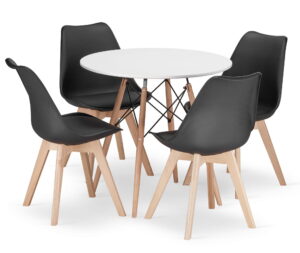 Zestaw stół okrągły TODI 80 cm biały + 4 krzesła MARK 81,5x48x57 cm czarne