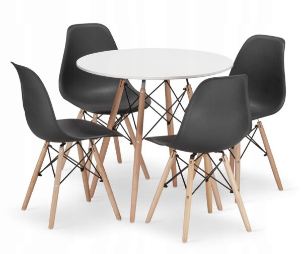 Zestaw stół okrągły TODI 80 cm biały + 4 krzesła OSAKA 81x46x54 cm czarne