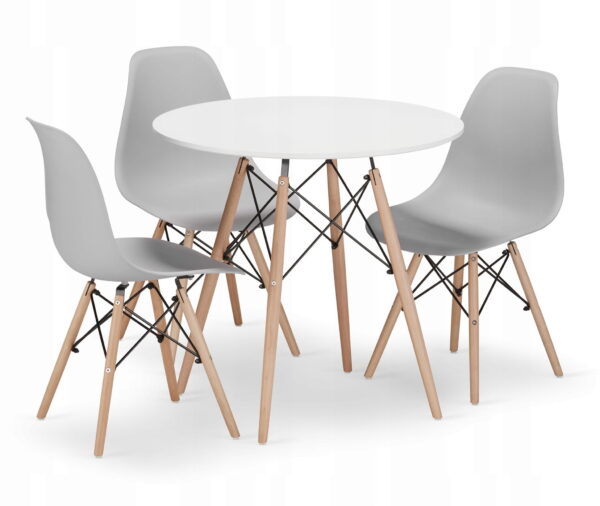 Zestaw stół okrągły TODI 80 cm biały + 3 krzesła OSAKA 81x46x54 cm szare