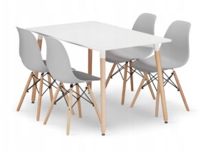 Zestaw stół ADRIA 120x80x75 cm biały + 4 krzesła OSAKA 81x46x54 cm szare