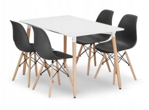Zestaw stół prostokątny ADRIA 120x80x75 cm biały + 4 krzesła OSAKA 46x54x81 cm czarne