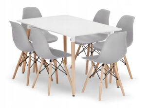 Zestaw stół prostokątny ADRIA 120x80x75 cm biały + 6 krzeseł OSAKA szare