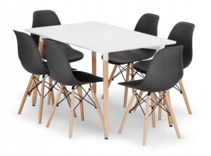 Zestaw stół prostokątny ADRIA 120x80x75 cm biały + 6 krzeseł OSAKA czarne