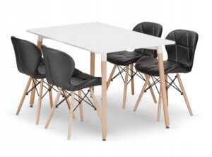 Zestaw stół prostokątny ADRIA 120x80x75 cm biały + 4 krzesła LAGO 47x52x73 cm czarne