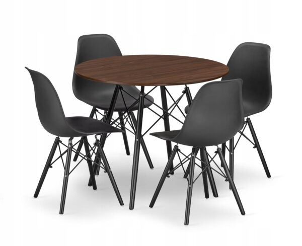 Zestaw stół okrągły TODI 80x75 cm jesion + 4 krzesła OSAKA czarne