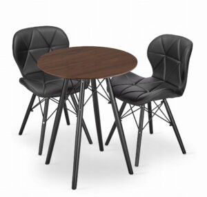 Zestaw stół okrągły TODI 60 cm jesion + 2 krzesła LAGO 74x47.5x52 cm czarne