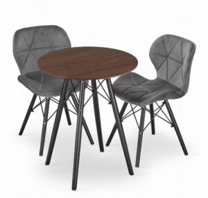 Zestaw stół okrągły TODI 60 cm jesion + 2 krzesła LAGO 73x47x52 cm szare