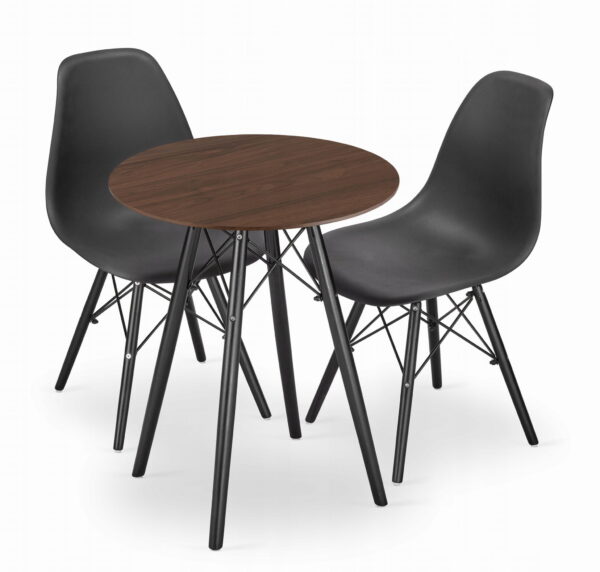 Zestaw stół okrągły TODI 60x73 cm jesion + 2 krzesła OSAKA 46x81 cm czarne