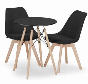 Zestaw stół okrągły TODI 60 cm + 2 krzesła NORI 84x48,5x54 cm czarny
