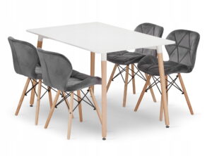 Zestaw stół prostokątny ADRIA 120x80x75 cm biały + 4 krzesła LAGO 74x48x52 cm szare