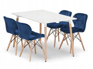 Zestaw stół i 4 krzesła ADRIA 120x80x75 cm biały i granatowy