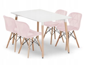 Zestaw stół prostokątny ADRIA 120x80x75 cm biały + 4 krzesła LAGO 73x47x52 cm różowe