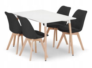 Zestaw stół prostokątny Adria 120x80 cm biały + 4 krzesła Nori 84x48,5x54 cm czarne