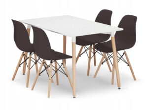 Zestaw stół prostokątny ADRIA 120x80x75 cm biały + 4 krzesła OSAKA 81x46x54 cm kawowe