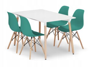 Zestaw stół prostokątny ADRIA 120x80x75 cm biały + 4 krzesła OSAKA 81x46x54 cm zielone
