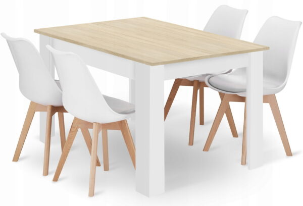 Zestaw stół MARK 120x80 cm dąb sonoma + 4 krzesła MARK 81,5x48x57 cm białe