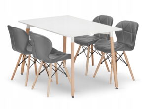 Zestaw stół prostokątny ADRIA 120x80x75 cm biały + 4 krzesła LAGO 73x47x52 cm szare