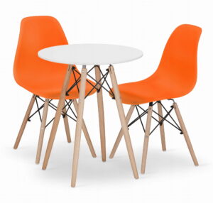 Zestaw stół okrągły TODI 60 cm biały + krzesła OSAKA 81x46x54 cm pomarańczowe