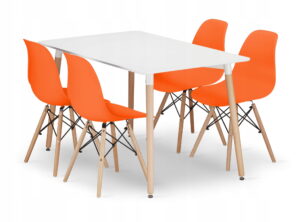 Zestaw stół prostokątny ADRIA 120x80x75 cm biały + 4 krzesła OSAKA pomarańczowe