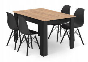 Zestaw stół prostokątny OSKAR 120x80 cm craft + 4 krzesła OSAKA 81x46x54 cm czarne