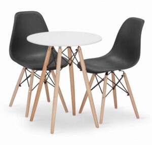 Zestaw stół okrągły TODI 60 cm biały + 2 krzesła OSAKA 81x46x54 cm czarne