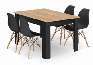 Zestaw stół ARTISAN 120x80x75 cm + 4 krzesła OSAKA czarne