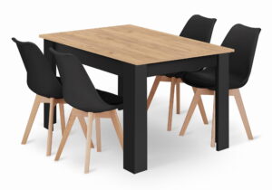 Zestaw stół prostokątny ARTISAN 120x80x75 cm + 4 krzesła MARK 81,5x48x57 cm czarne/naturalne drewno